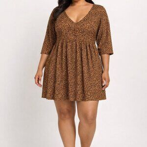 Wonderly Leopard Print Tan & Black Long Sleeve Scoop Neck Women’s Size 1X Dress
